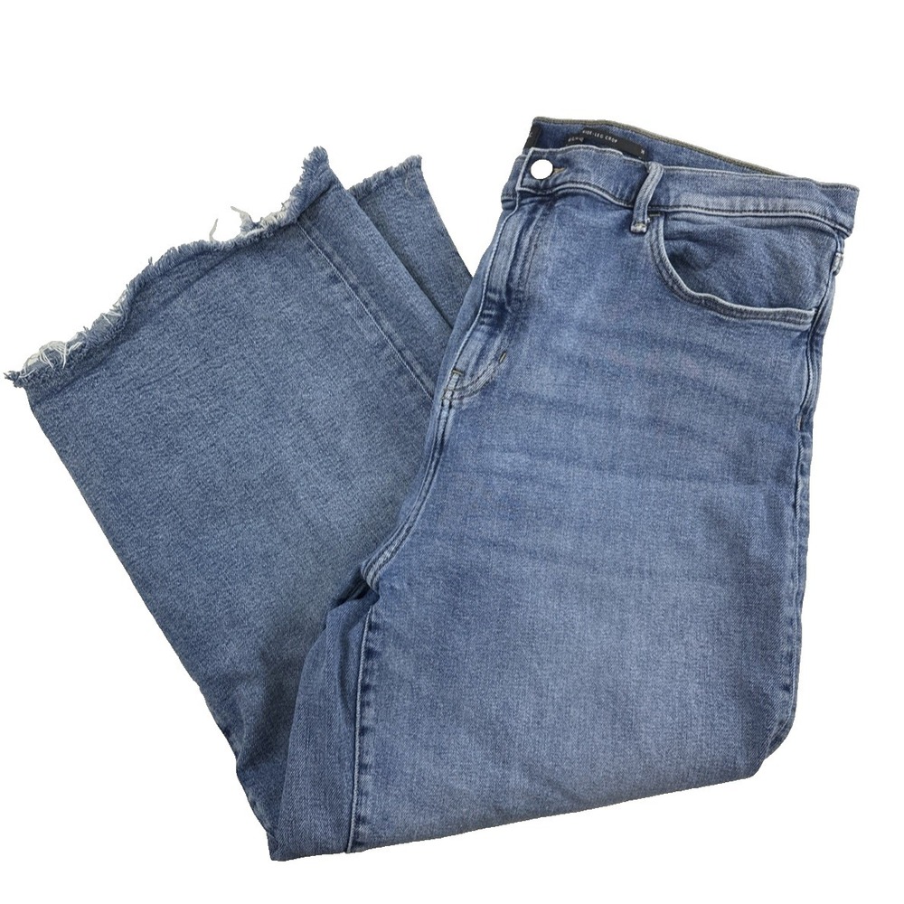 Banana Republic High Rise Wide Leg Crop Jeans Medium Wash Denim Fray Women 35 20